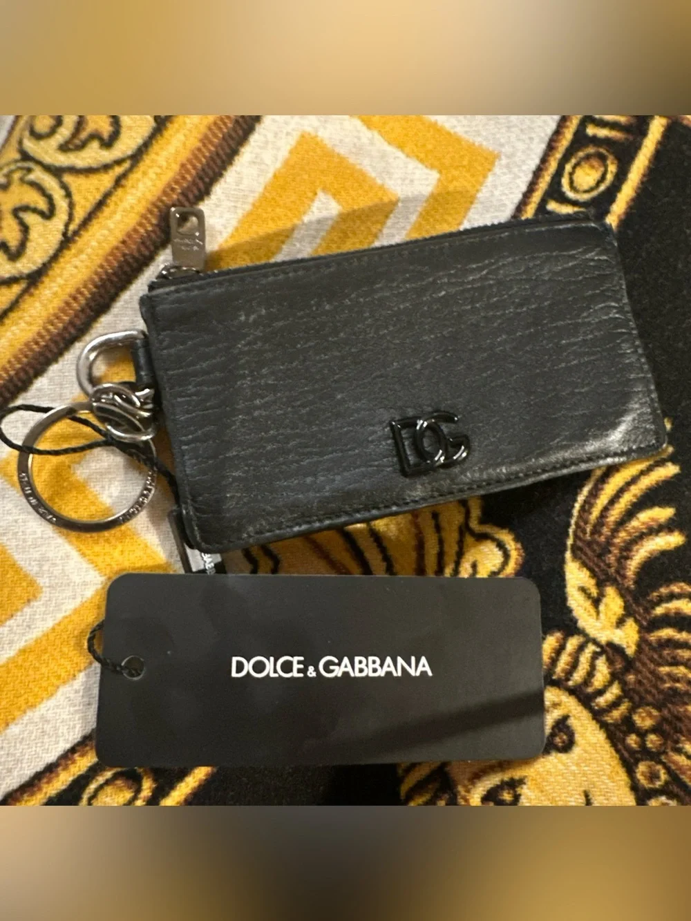 Dolce & Gabbana Black Leather Zip Card Holder with DG Emblem NWT